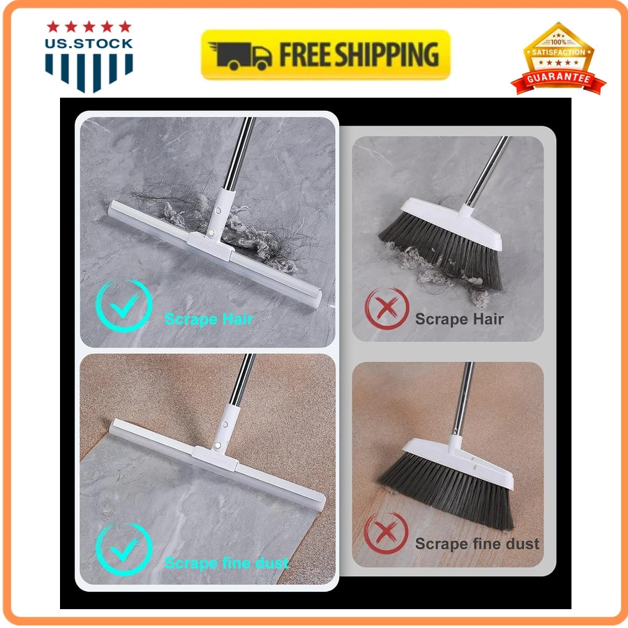 62′ Rubber Squeegee Broom Floor Cleaner Pet Hair Remover Long Handle Magic Broom