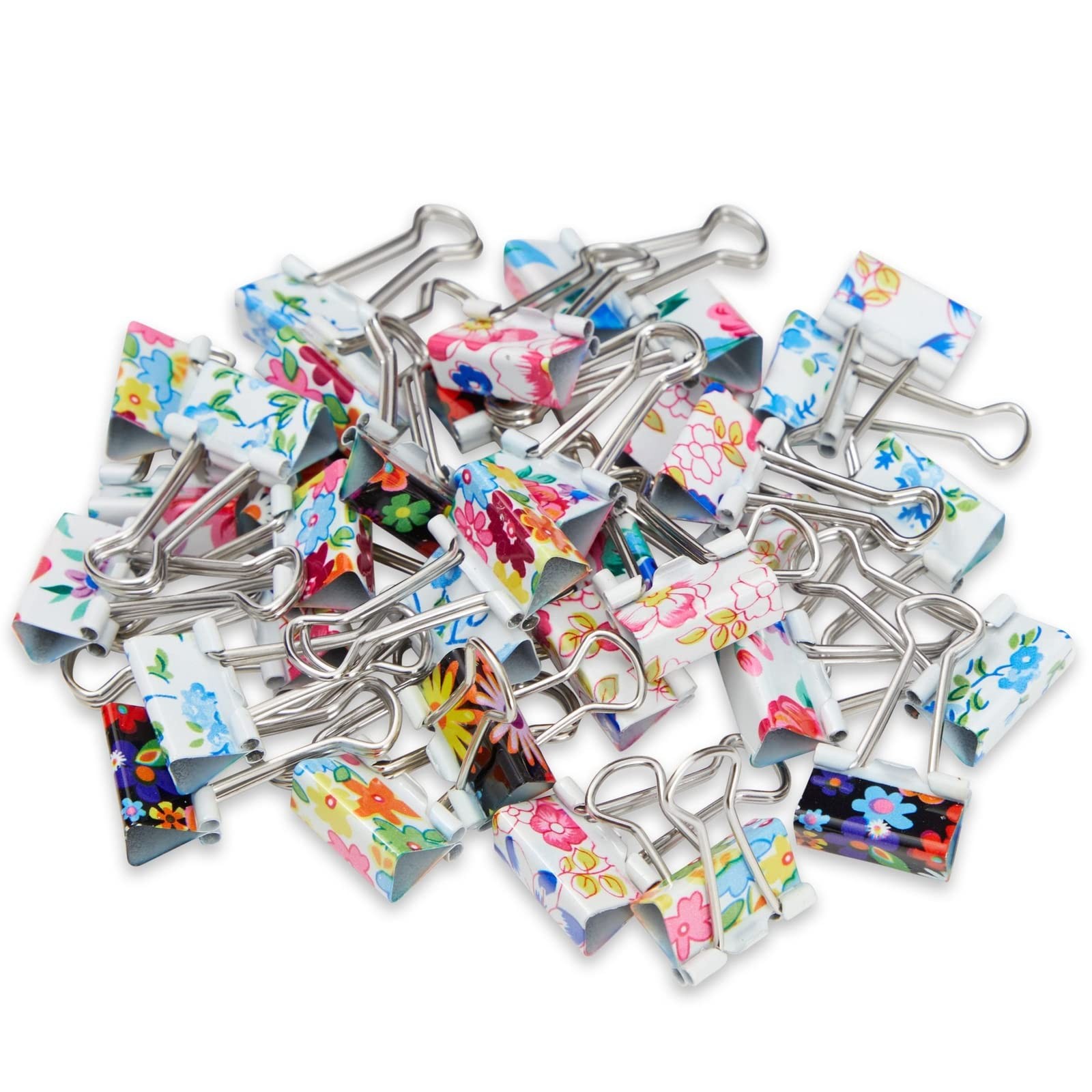 Juvale 40-Pack Small Floral Binder Clips – 1.5 x 0.75in Small, Multicolor