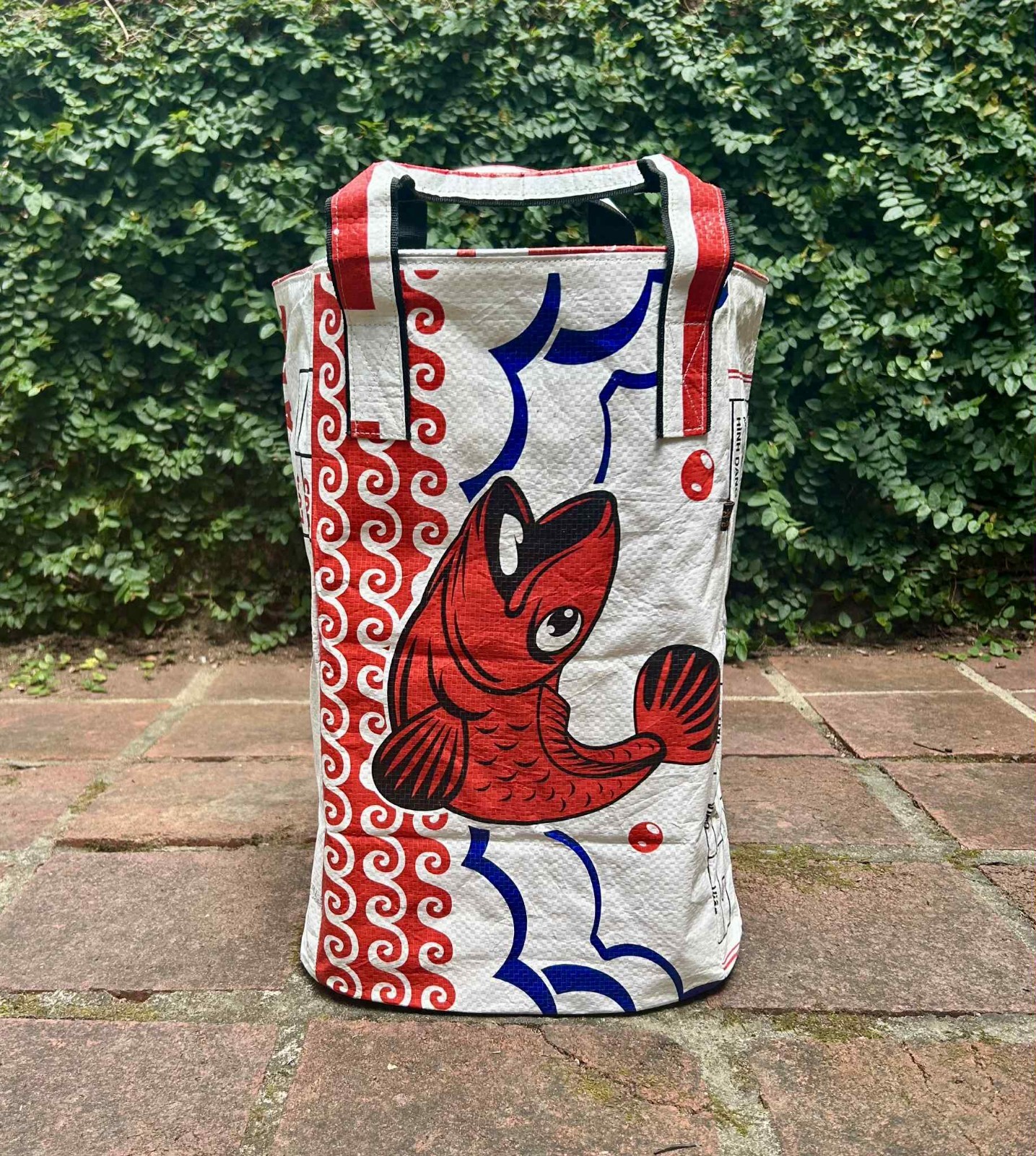 Fair Trade Upcycled Laundry Basket made from Recycled Fish Feed Bags in Cambodia