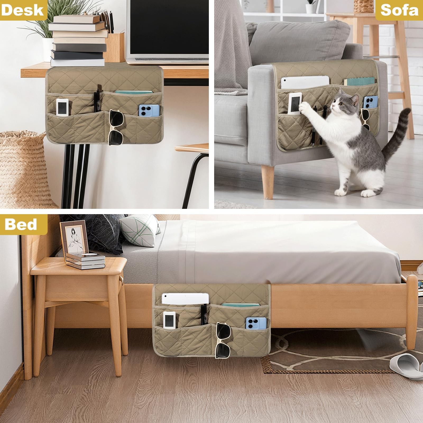 Beige Remote Control Holder Recliner Armchair Caddy Non Slip Sofa Armrest