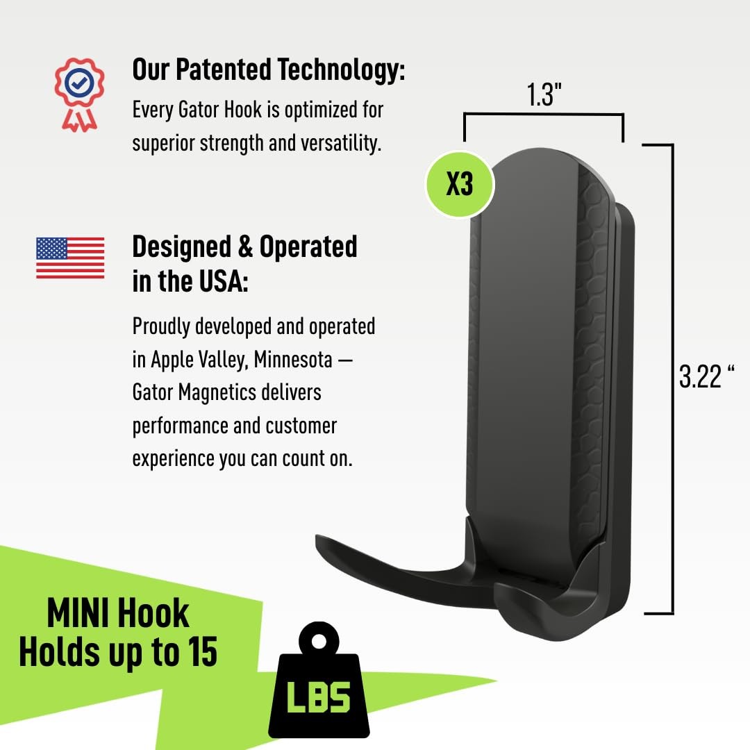 Dual MINI Hooks – 15 lb Strong Magnetic Hooks for Steel Surfaces, Patented Ea…