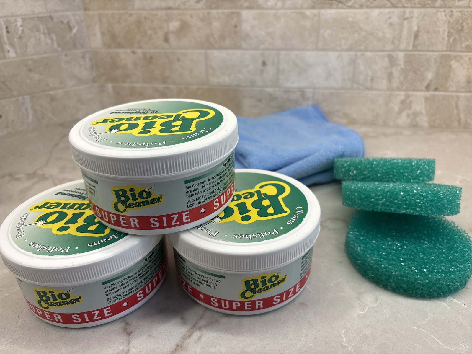 QTY 3 Bio Cleaner Clay Multi-Purpose Cleaner 17.5 oz Super Size Sponges & Cloths