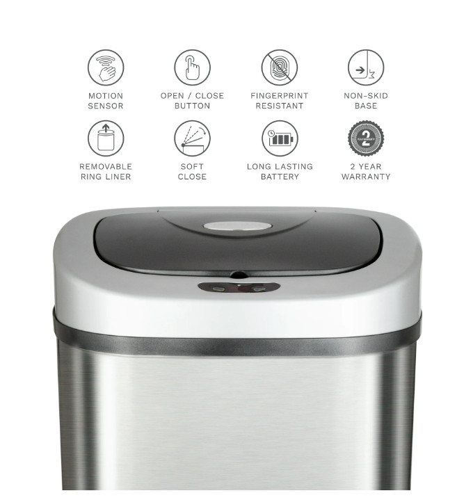 Nine Stars 21Gallon Stainless Steel Automatic Trash Can Hands-Free Motion Sensor