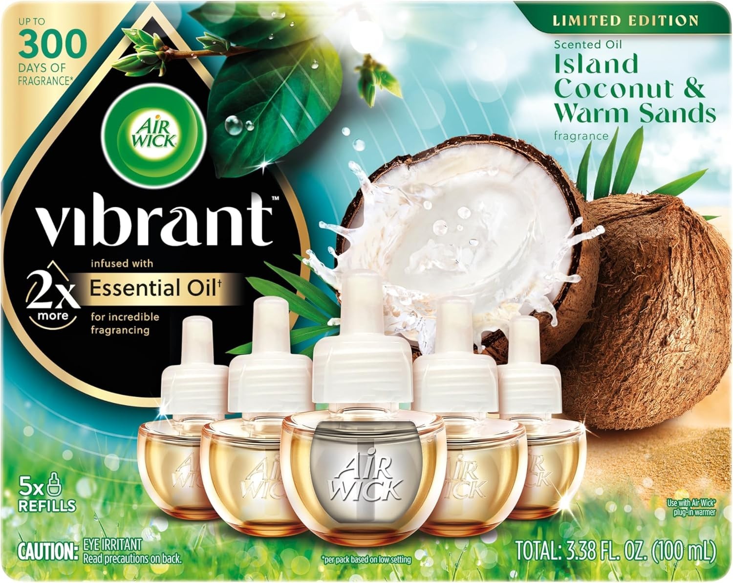 Vibrant Scented Oil Refills – Island Coconut & Warm Sands, 5 Pack, 60-Day Aroma