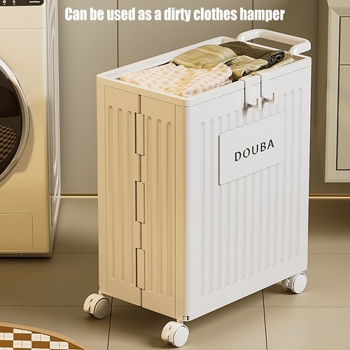 Foldable Storage Box With Wheels Removable Lid 39 × 25 × 52.5 cm Cream Yellow PP