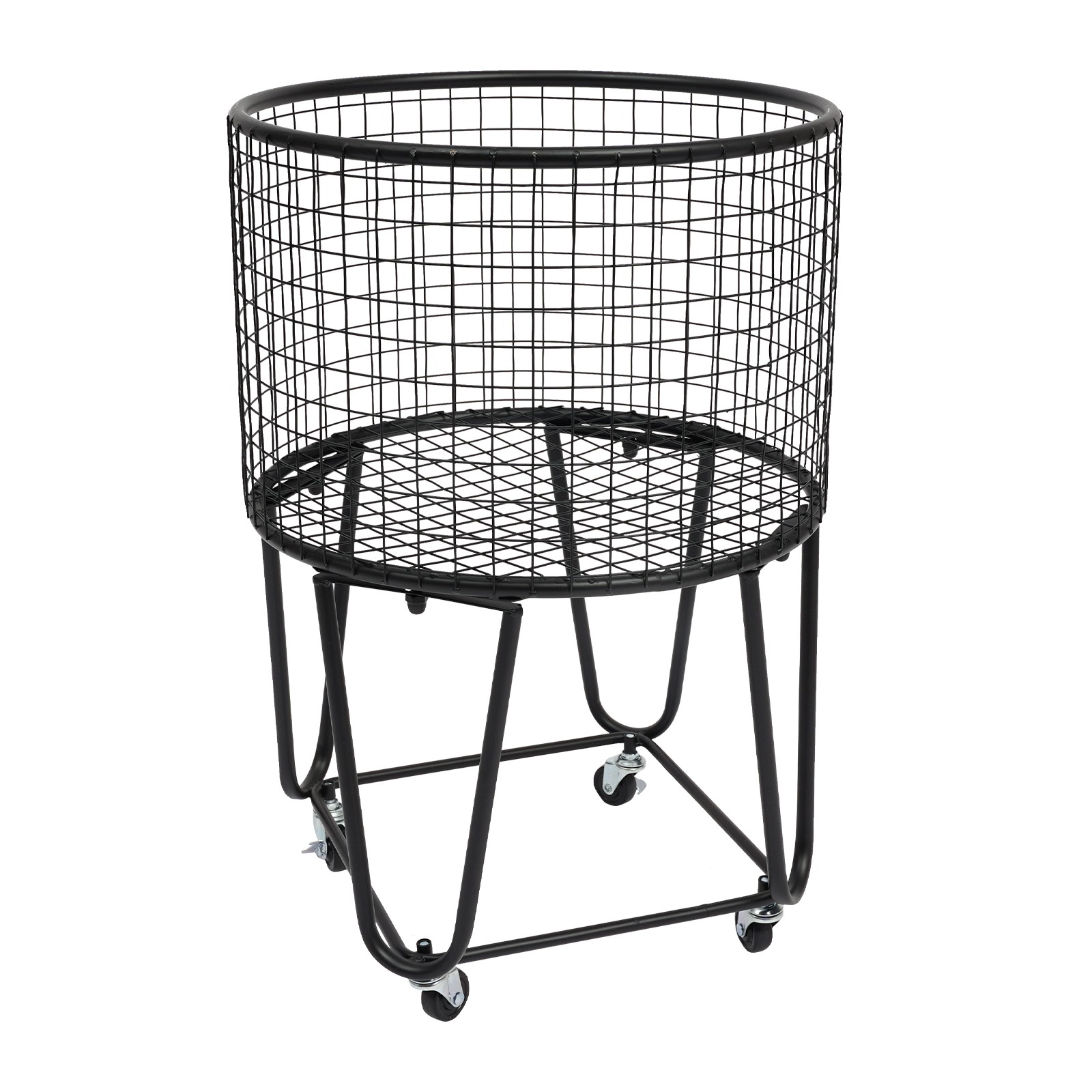 Metal Mesh Laundry Cart Basket with Wheels 43 × 30 cm Black Steel