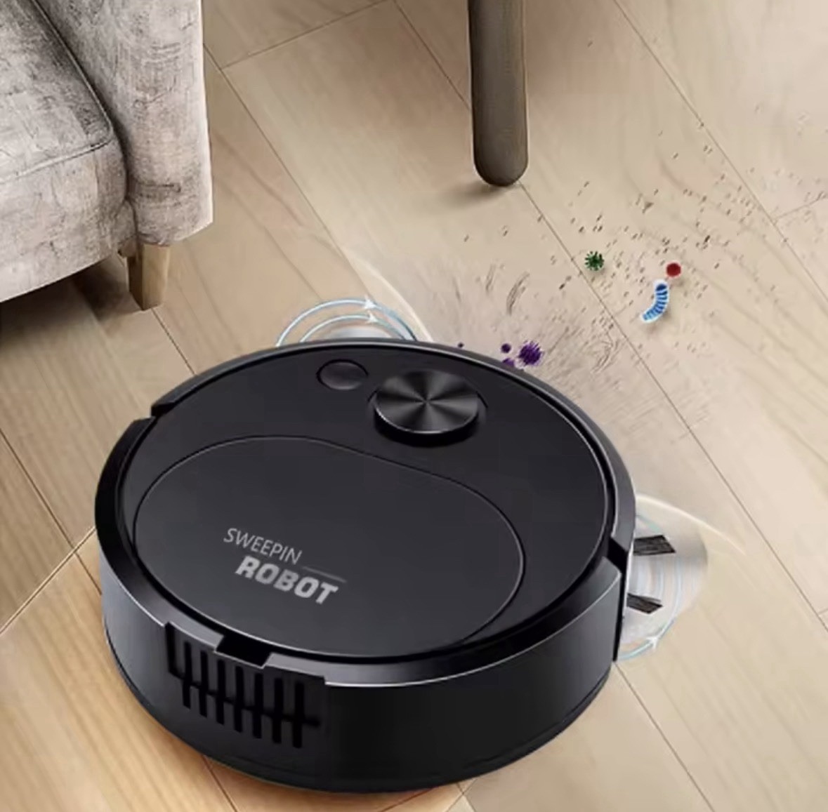 Cordless Robotic Vacuum Cleaner Mop, Black Bagless w/ Mop Pad USB Cable