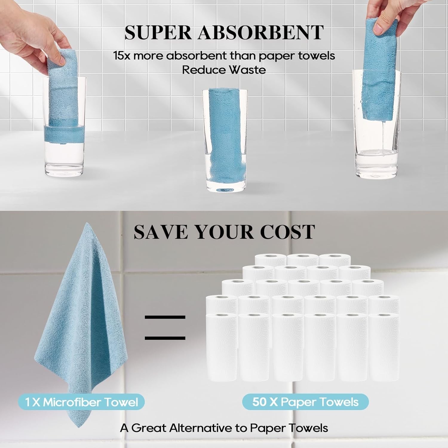 Microfiber Cleaning Cloth Roll 90 Pack, Tear Away Microfiber Towels, 12″ x 12…