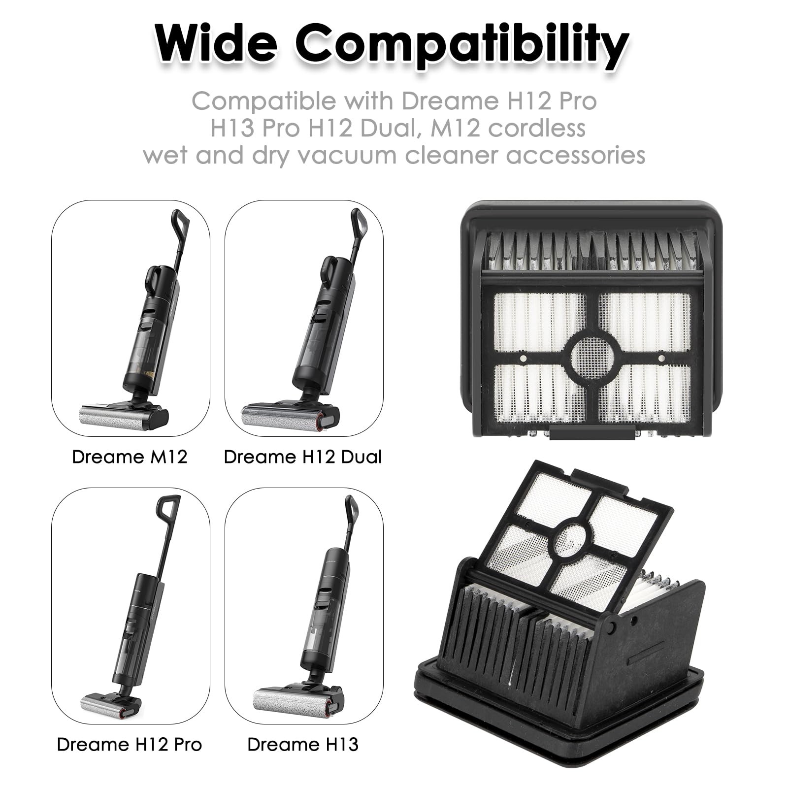 (5 Pieces) HEPA Filters Compatible for Dreame H12 Pro/ H13 Pro/ H12 DUAL/ M12…