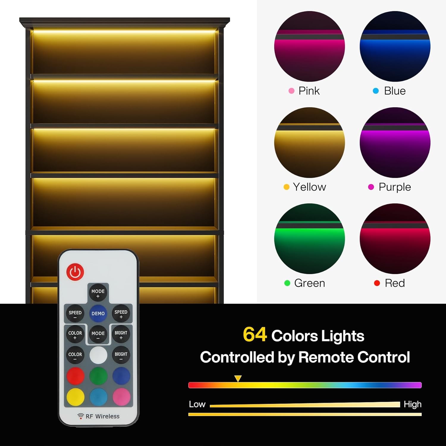 Narrow Tall Shoe Cabinet with LED Lighting, 9-Tier Freestanding Shoes Storage