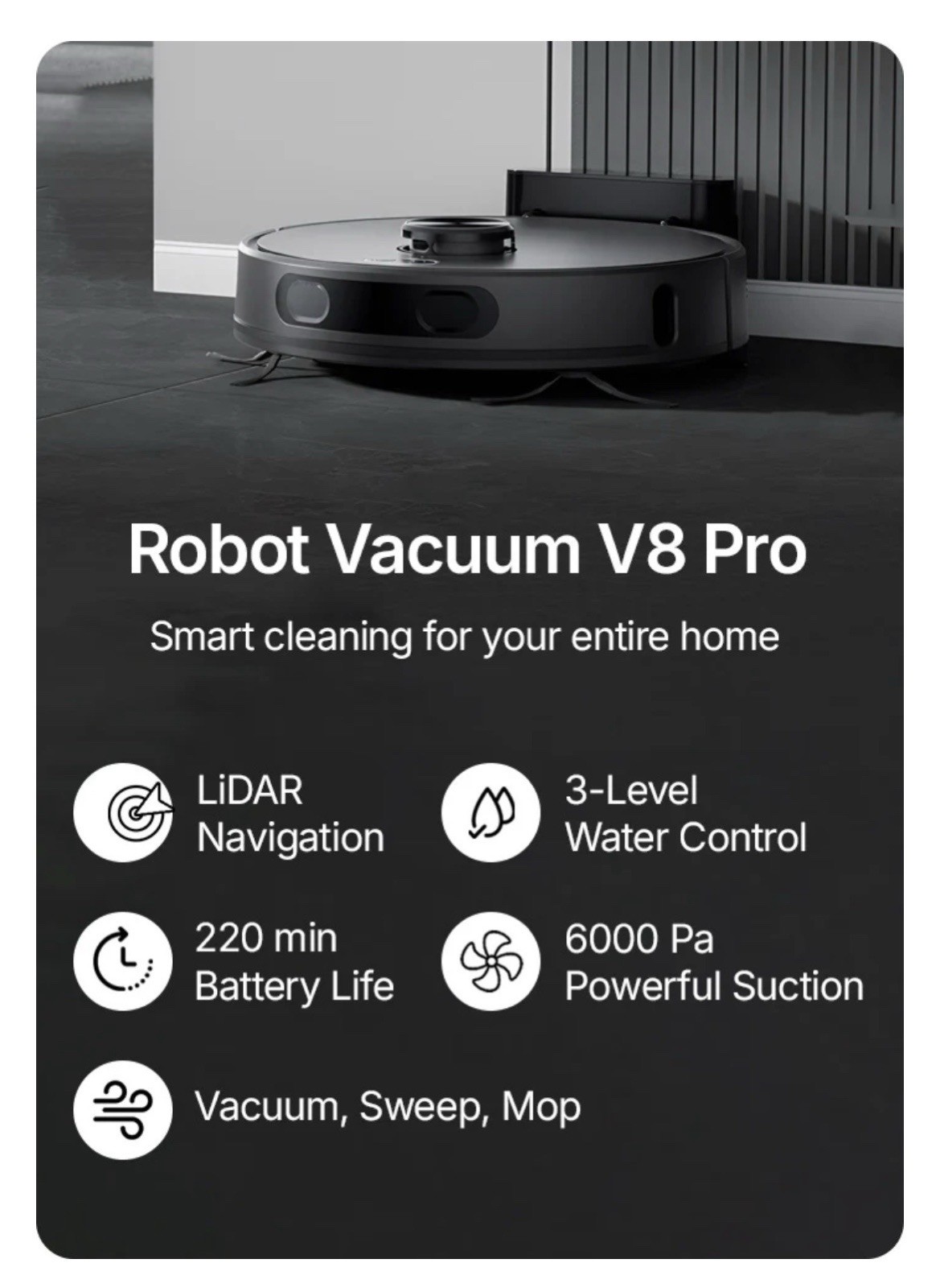 ORYZOM Robot Vacuum V8 Pro Fully Automatic Cleaning w/ Mopping Function & Kit