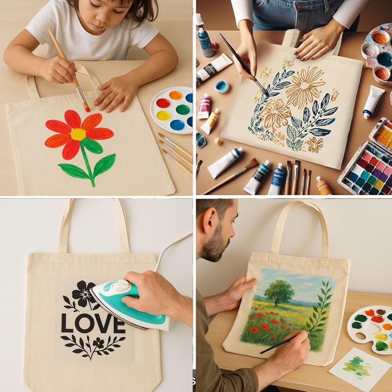 Canvas Tote Bag 15×16, Bulk Reusable Cotton for Grocery DIY Crafts 2 6 12 Pack