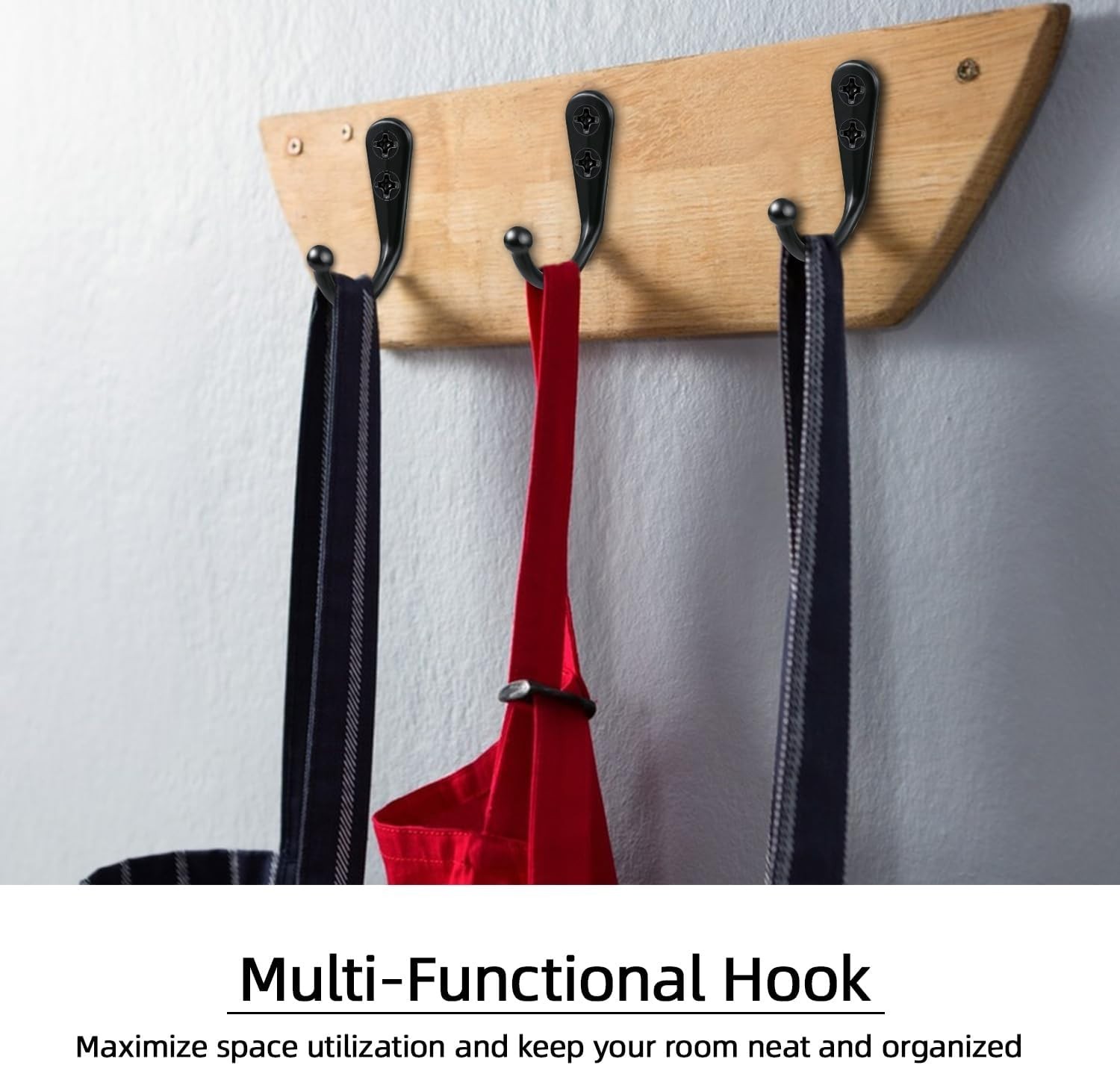 10 PCS Coat Hooks Wall Mounted, Premium Black Heavy Duty Metal Wall Hooks for