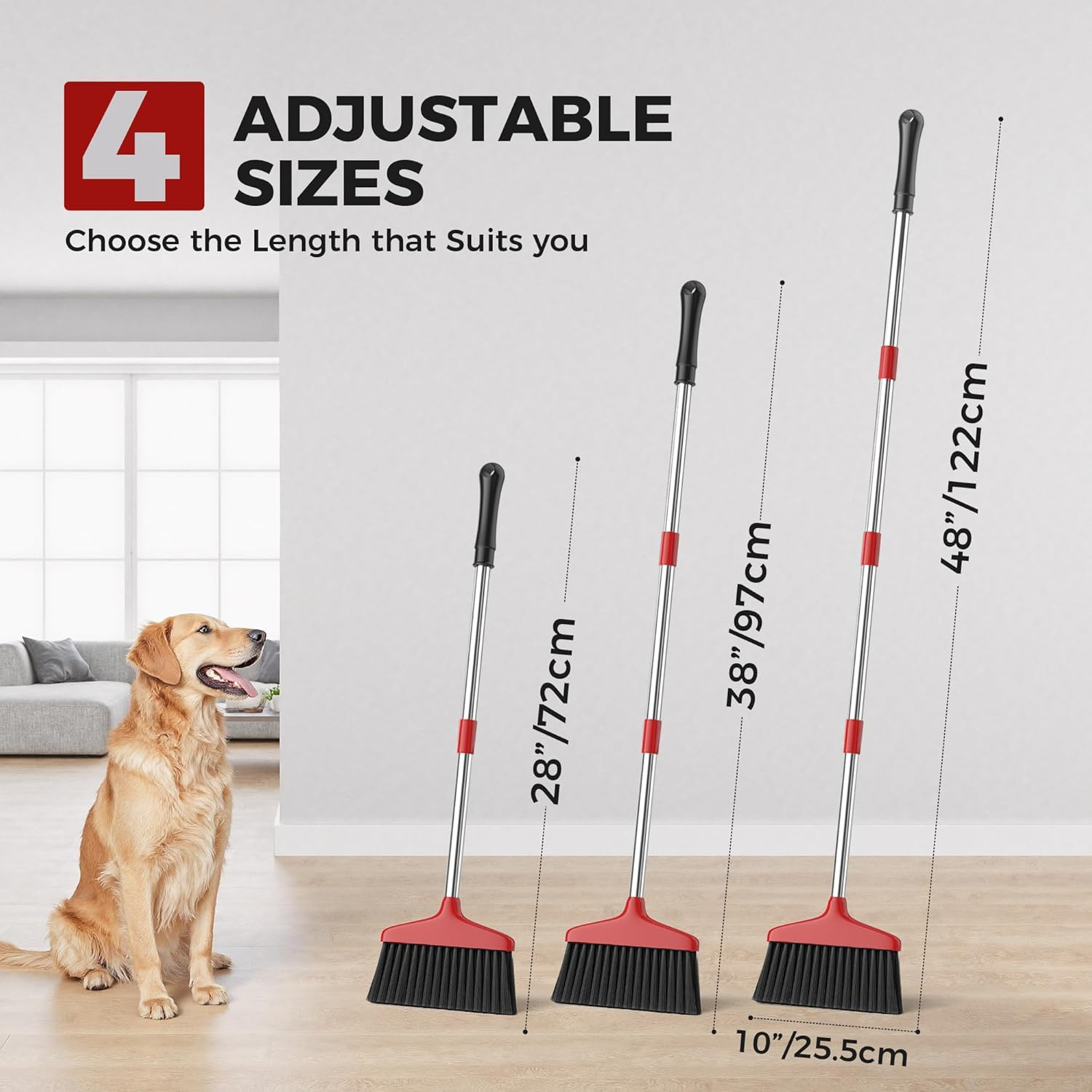 Handy Broom Indoor/Outdoor Brooms Duty Kitchen Broom For Home Garage Kitchen Red