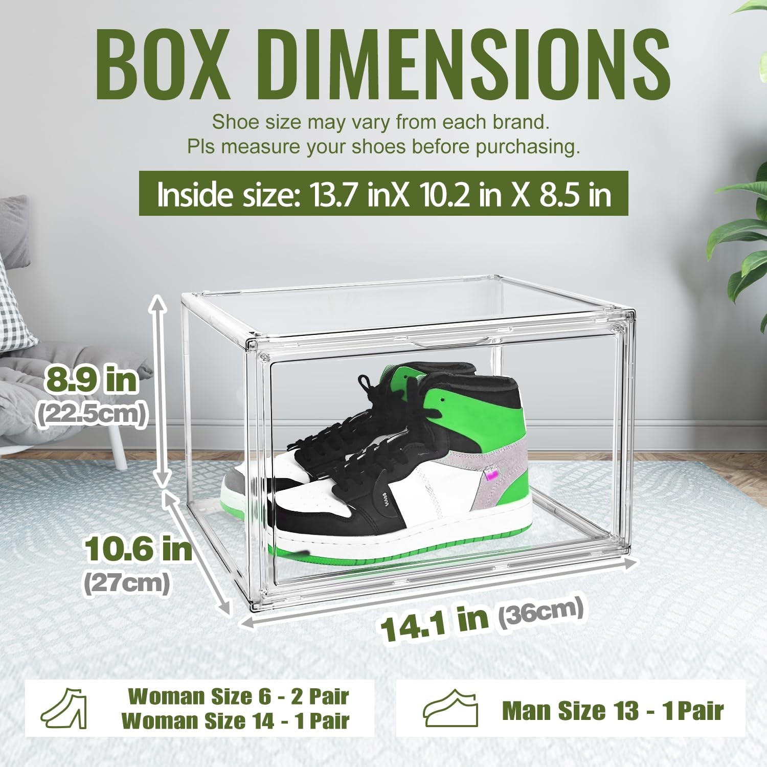 DAYOOH Clear Acrylic Shoe Box Size 14, Stackable Everyday Large,