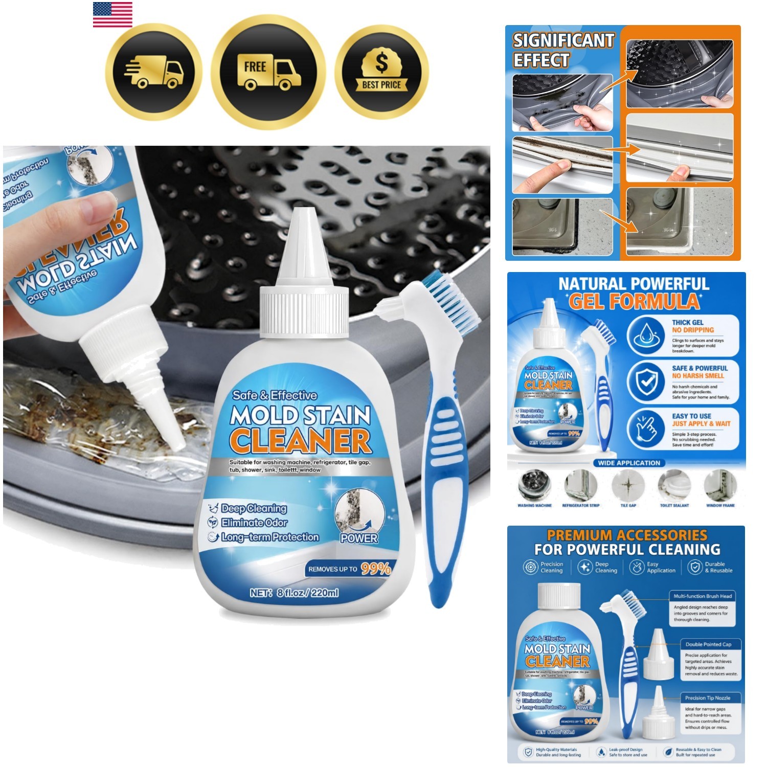 Household Stain Cleaner for Washer Seal | Reaches Crevices, Caulk Seams, Rubb…