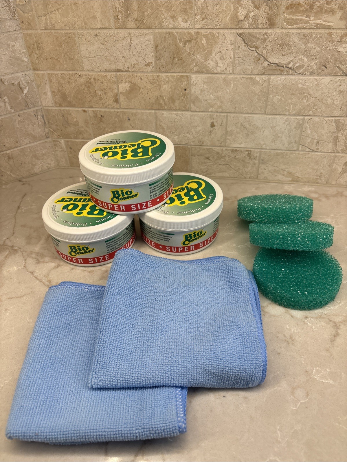QTY 3 Bio Cleaner Clay Multi-Purpose Cleaner 17.5 oz Super Size Sponges & Cloths
