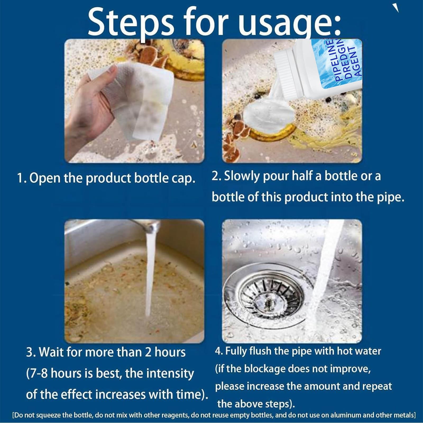 Powerful Drain Clog Remover Pipe Dredging Agent Powder Sink Toilet 350ml