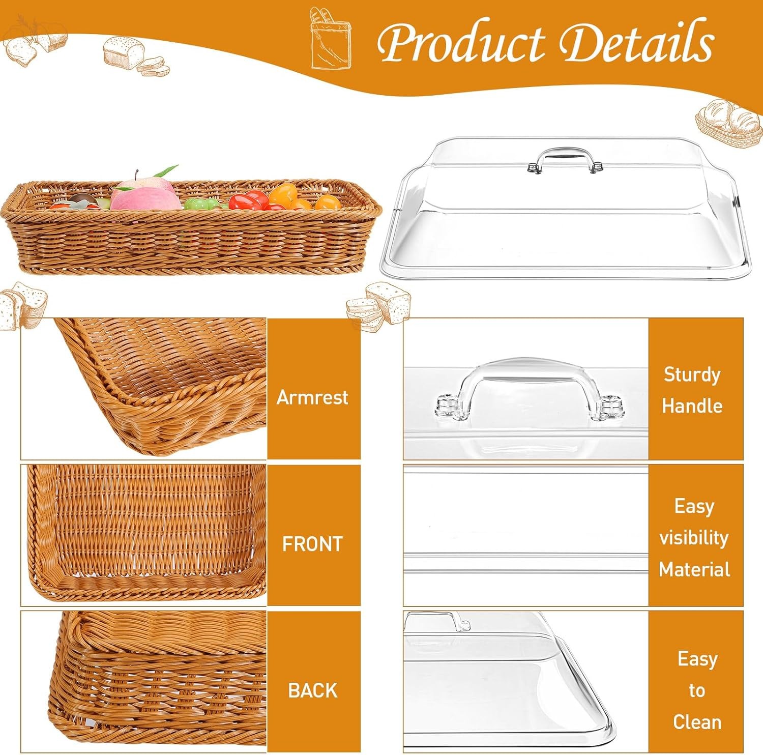 2 Pack Wicker Large Bread Basket with Acrylic Lid Housewarming Woven