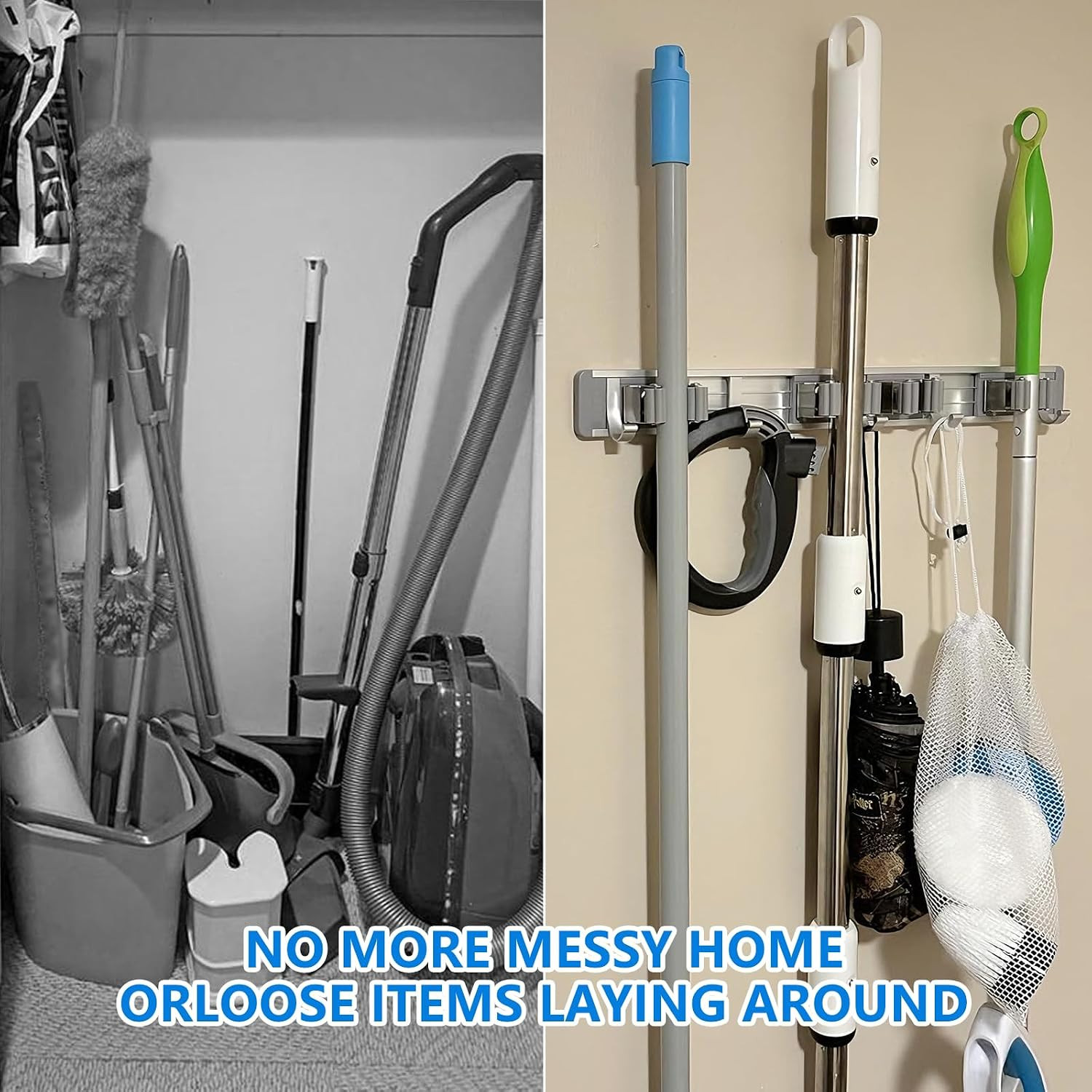 Broom Holder Wall Mount Mop Hanger Tools Organizer 4Racks 5Hooks | Adjustable St
