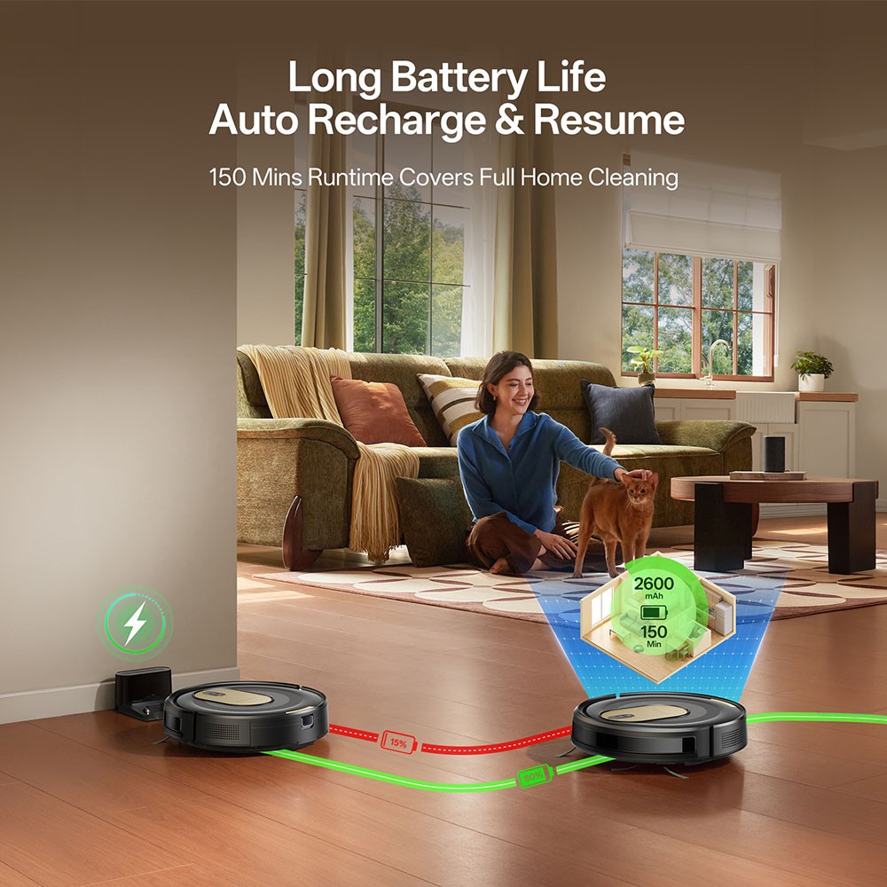 Vactidy W8 Robot Vacuum and Mop 5000Pa Suction,150-Min Runtime,App/Voice Control
