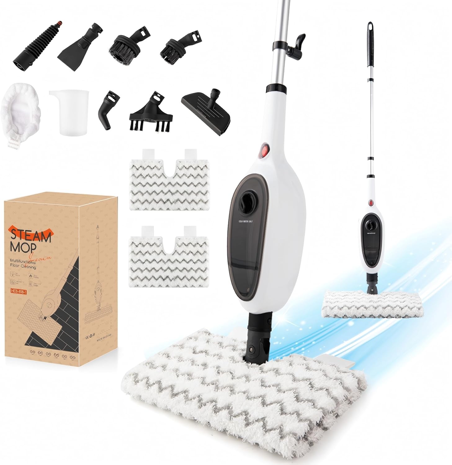 10-in-1 Floor Cleaning Electrical Steam Mops Cleaner Flip Design 15s FastHeating