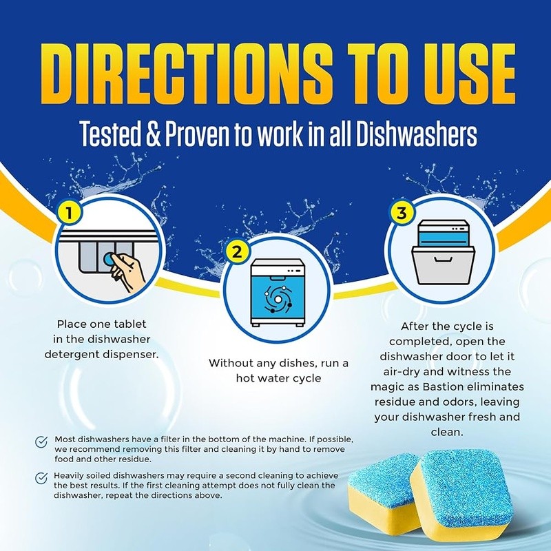Heavy Duty Dishwasher Cleaner Tablets 12 Month Supply Lemon Fresh Deep Cleaning