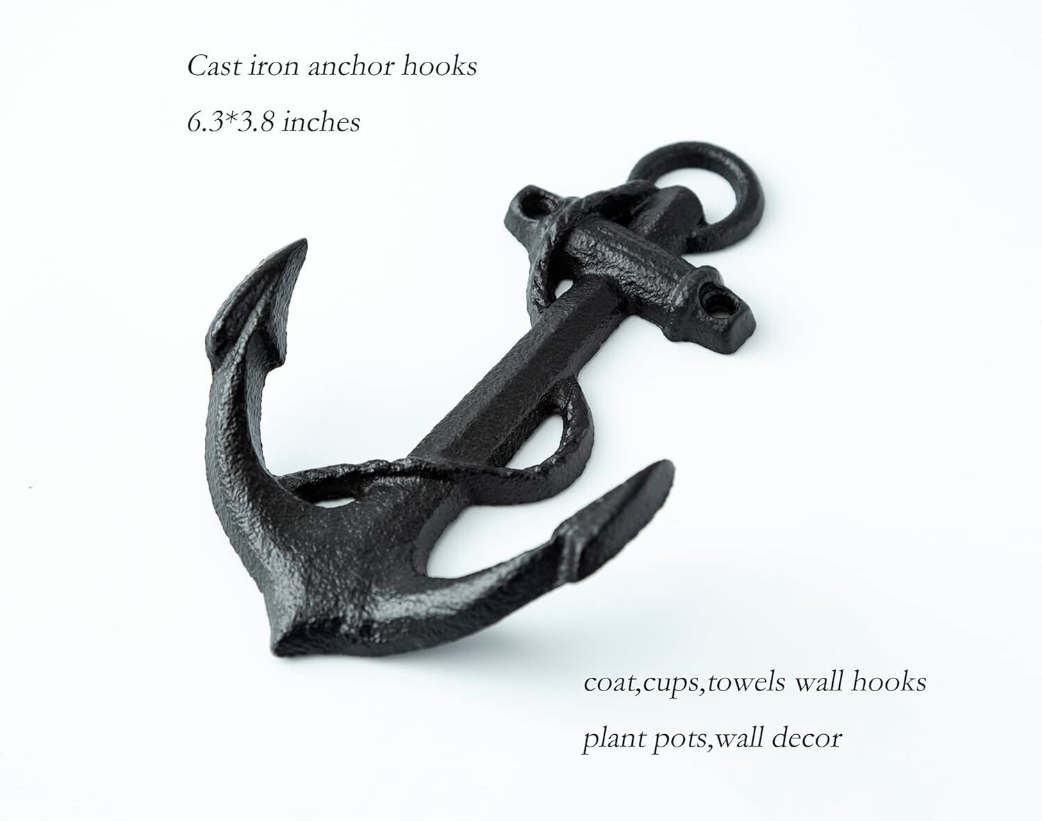 3 Pcs Cast Iron Anchor 6 1/3” Decorative Wall Hooks Vintage Coat Towel Antique