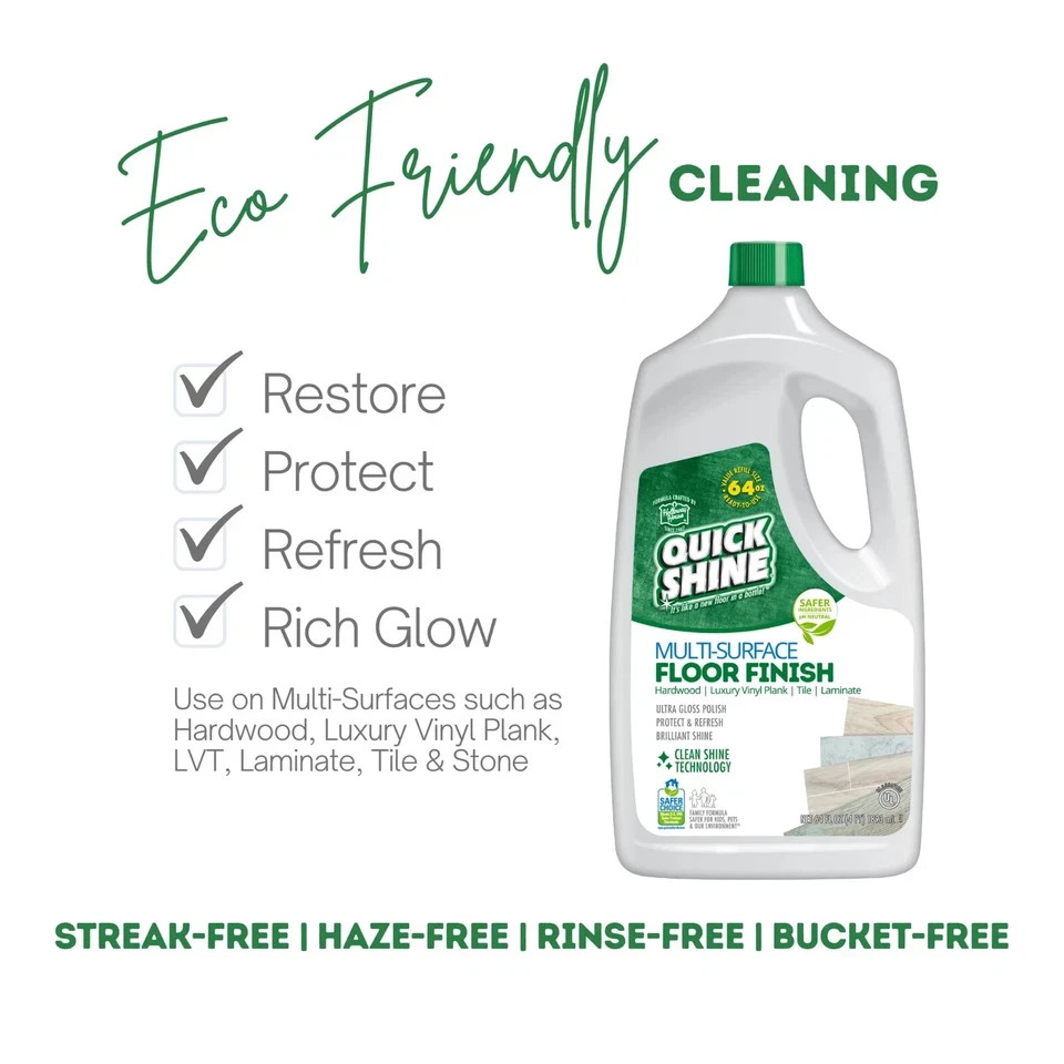 Quick Shine Multi-Surface Floor Finish, Pfas-Free Formula, Floor Polish, 64 Oz