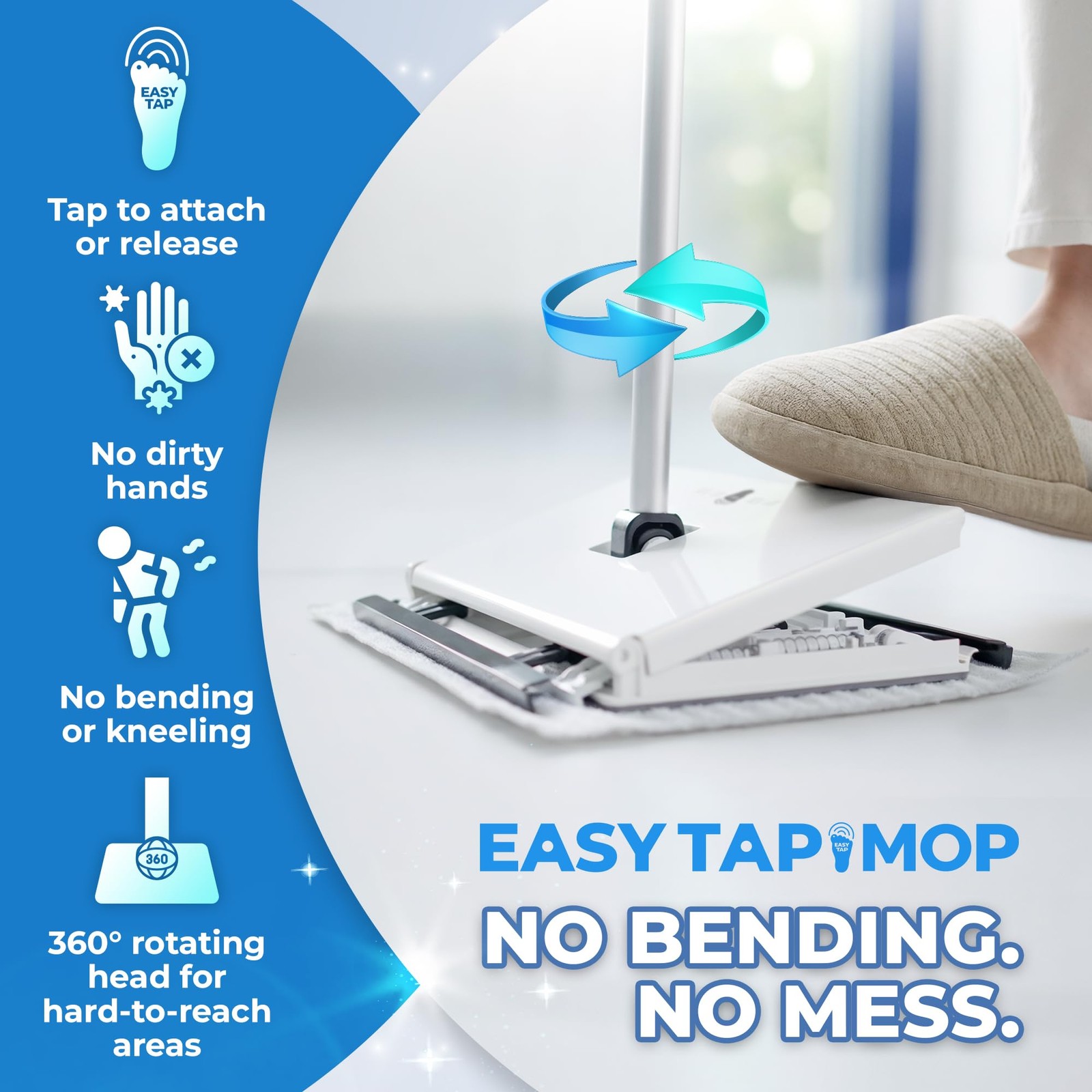 Hands-Flat Floor Mop & Sweeper – Foot-Tap Lock System with Most Pads – 360 Sw…