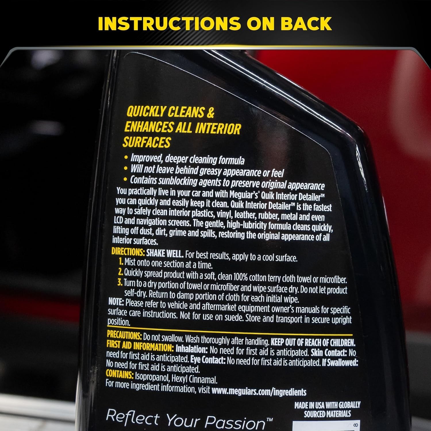 Quick Interior Detailer Cleaner Spray for Plastic Leather Vinyl 24oz