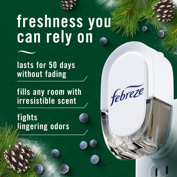 2 Count Febreze Plug Scented Oil Refills – White Pine & Juniper Berry Fragrance