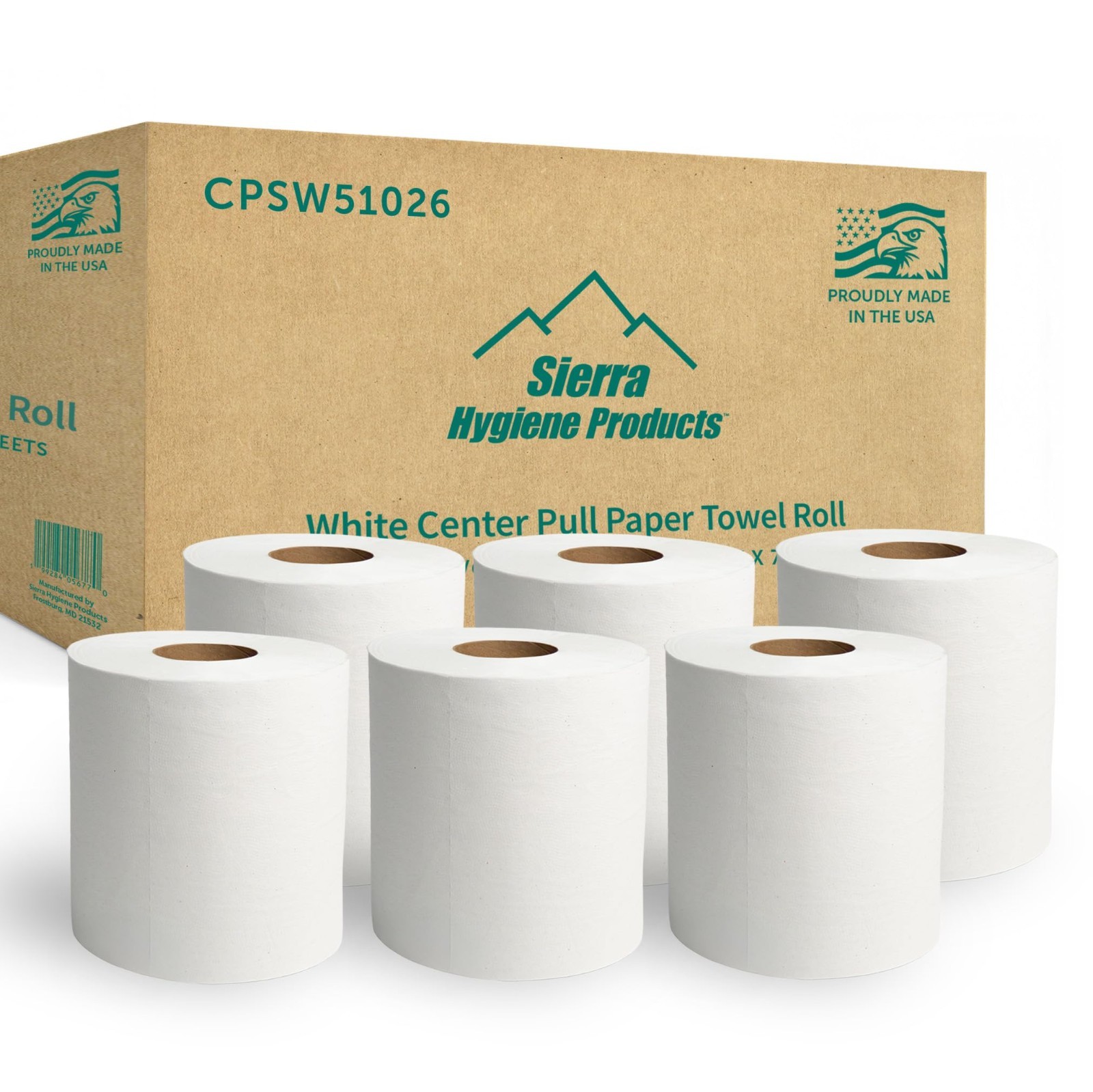 Sierra Hygiene 510’ Centerpull Paper Towels (7.5″x10.5″) 2-Ply White-6/Case, USA