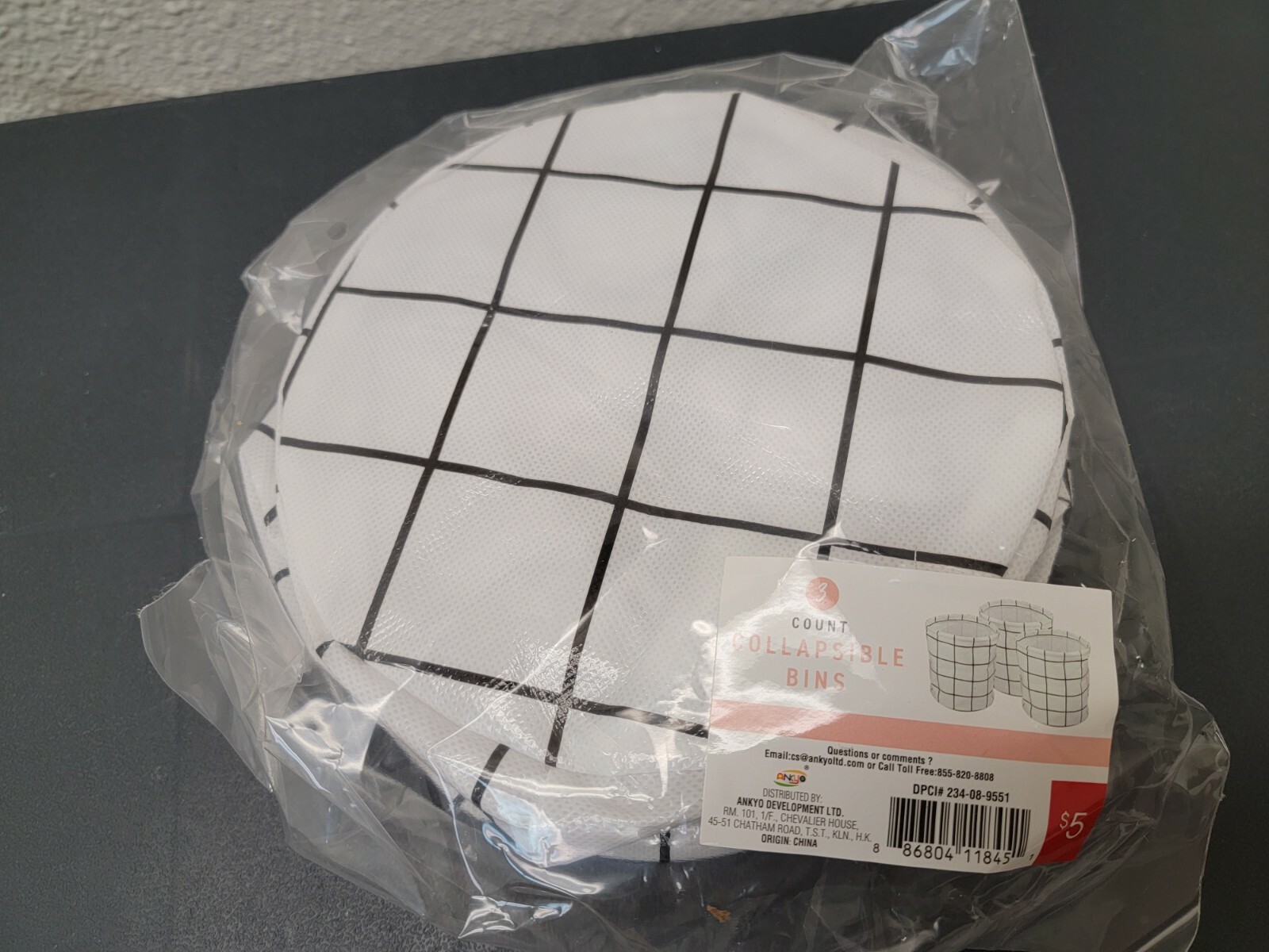 White and Black Checkered Collapsible Storage Bins, 3 Count