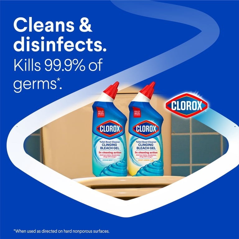 Clorox Clinging Bleach Gel Toilet Bowl Cleaner, Disinfecting, Ocean Mist 24 oz
