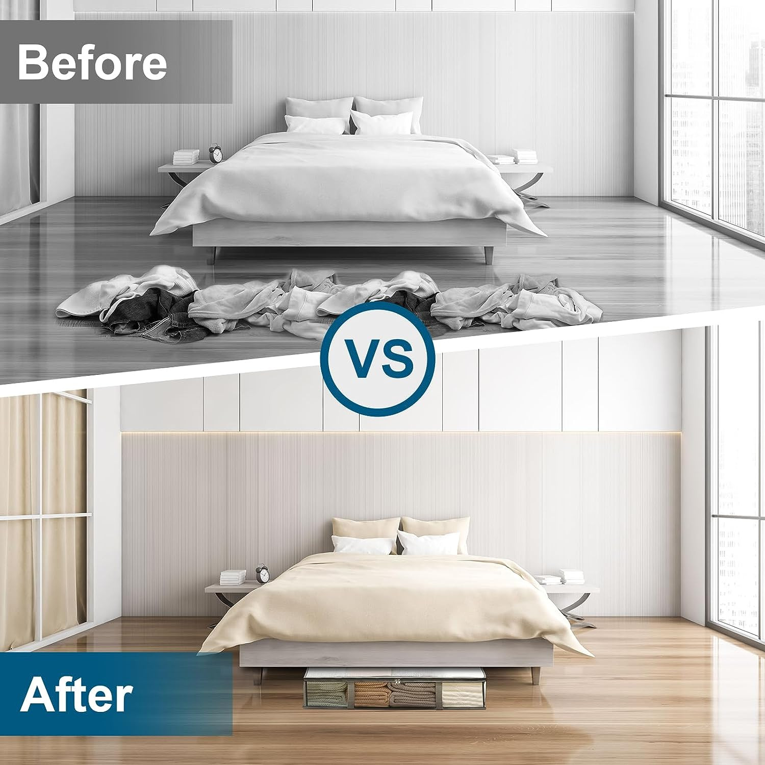 4 Packs under Bed Storage Containers Bins, Humid-Proof Plastic Underbed Storage