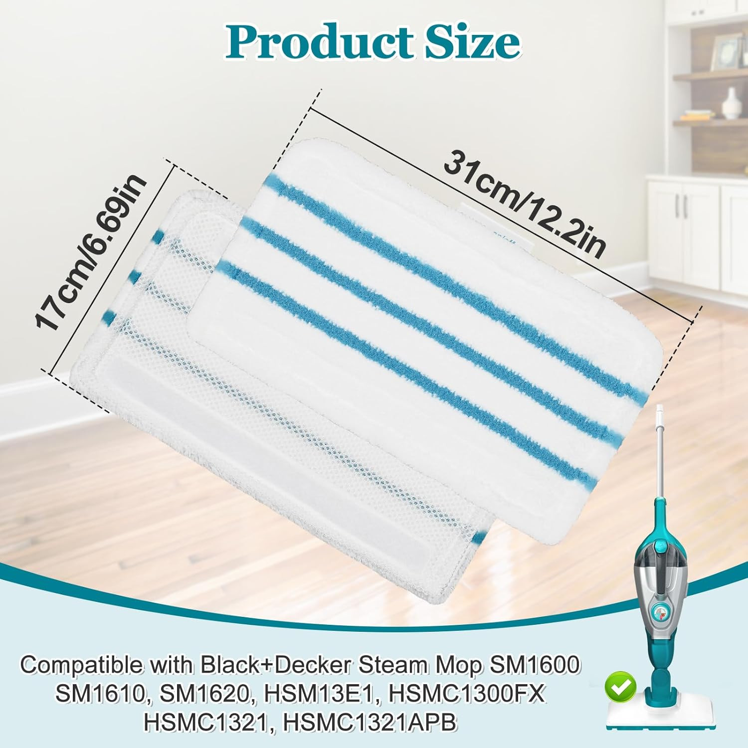 4Pack Steam Mop Pads Replacement for Black+Decker Steam Mop SM1600, SM1610, SM16