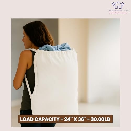 Extra Large White Cotton Blend Laundry Bag with Handle – 24″x36″