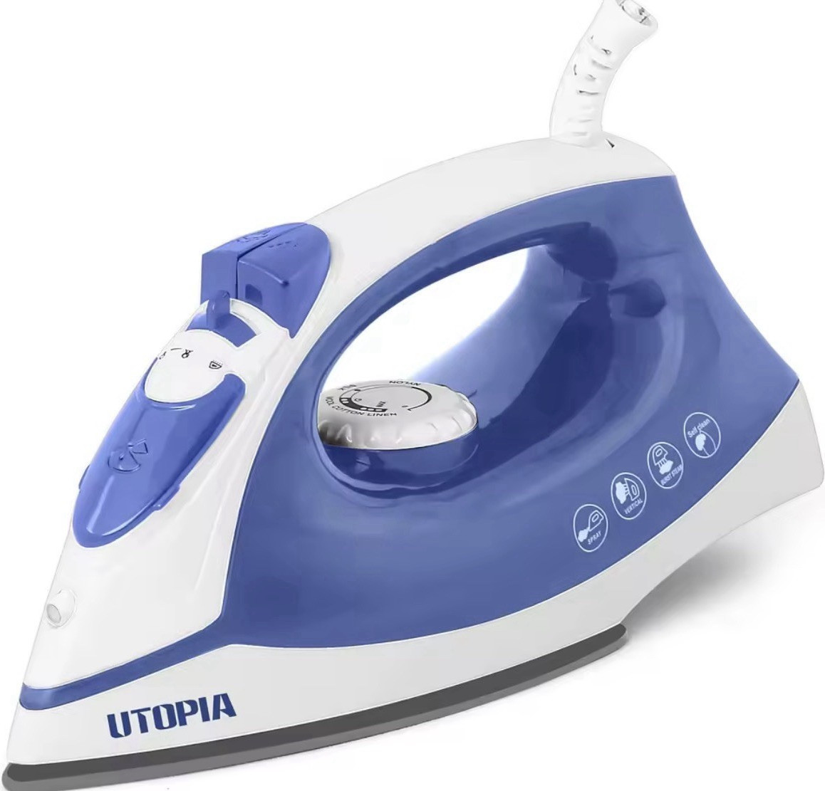 Utopia Steam Iron Blue White 200ml Self-Cleaning Vertical Steaming 1.72 lbs