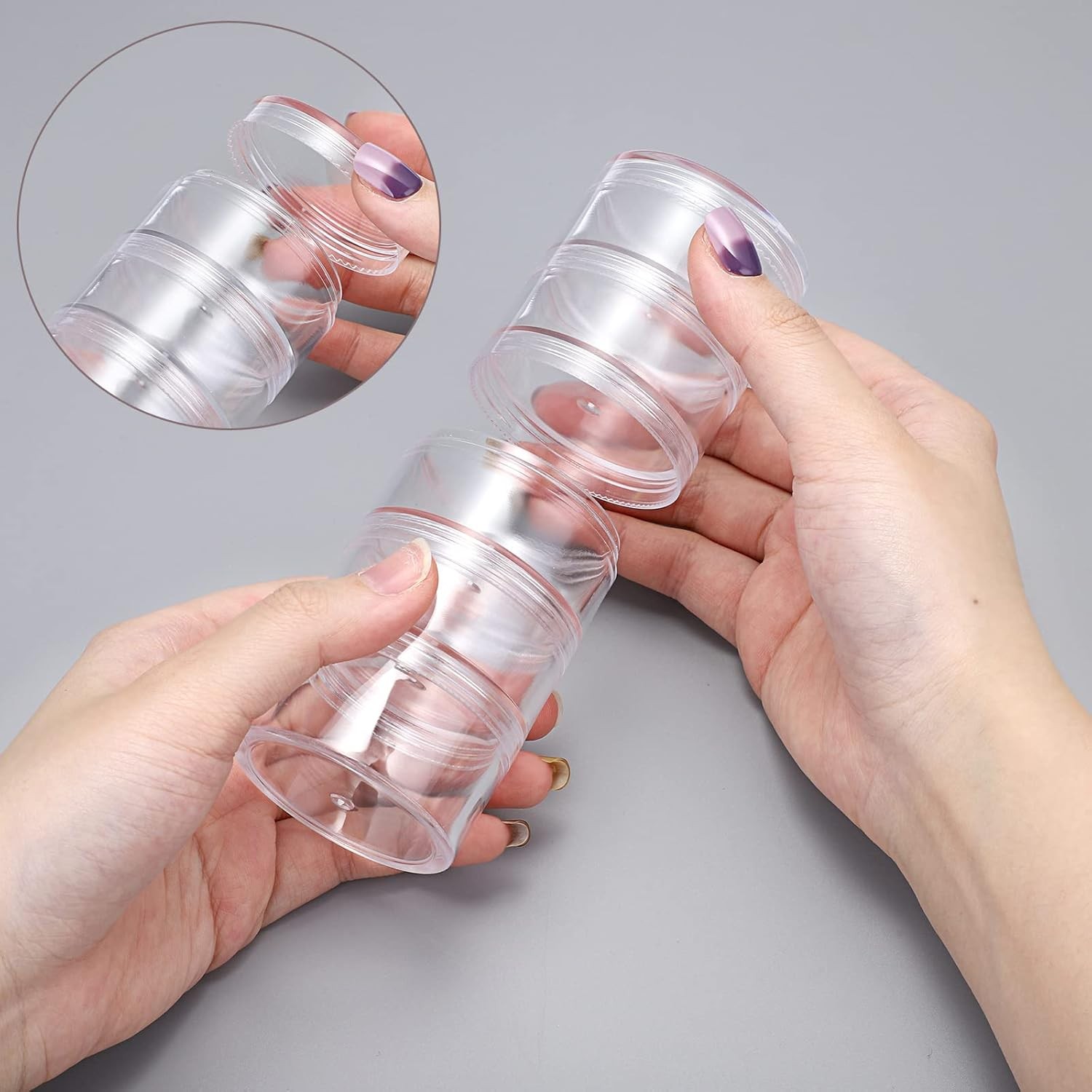 4 Set Stackable Cosmetic Containers with Screw Lids Plastic Sample Jars 30ml