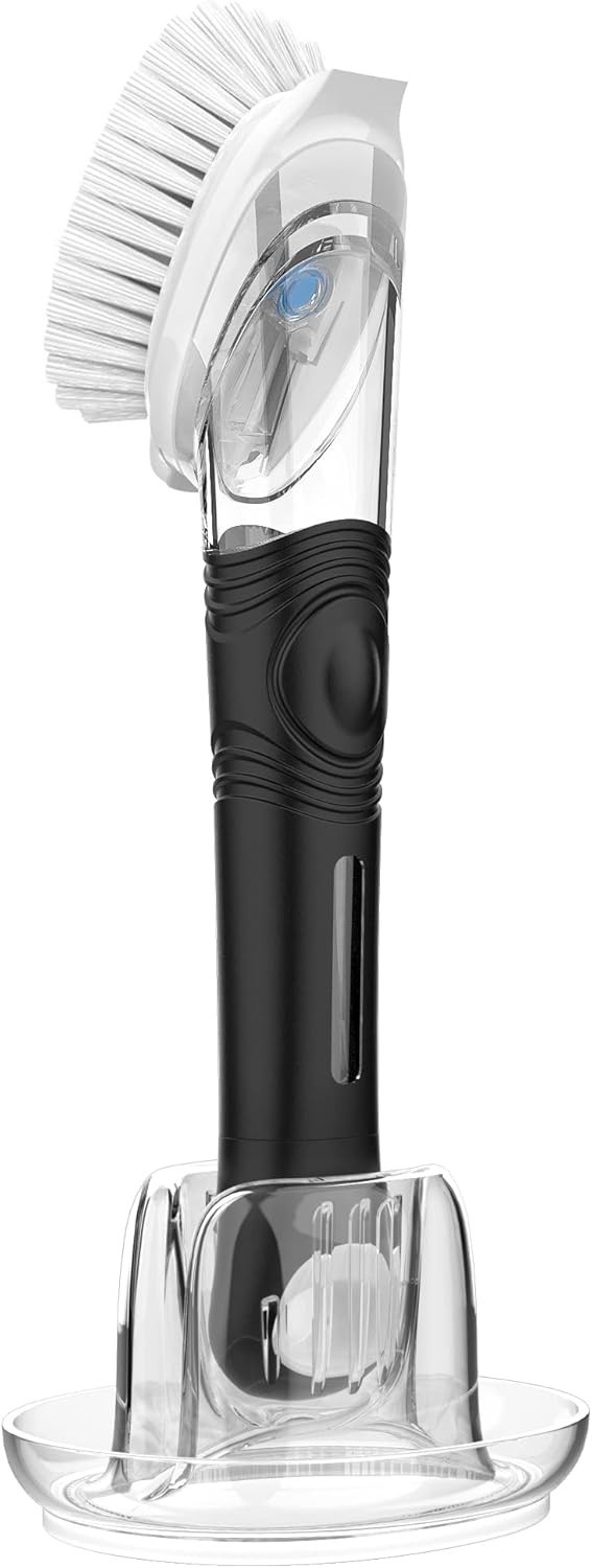 Integrated Soap Dispensing Dish Brush and Holder – Effortless Kitchen Cleaning