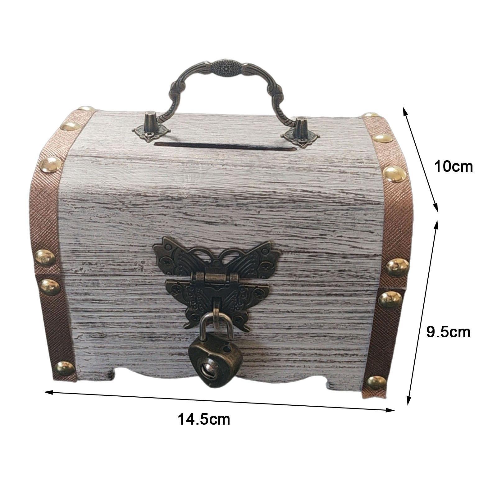 Wooden Box Piggy Bank Treasure Chest for Housewarming Wedding Children Gifts