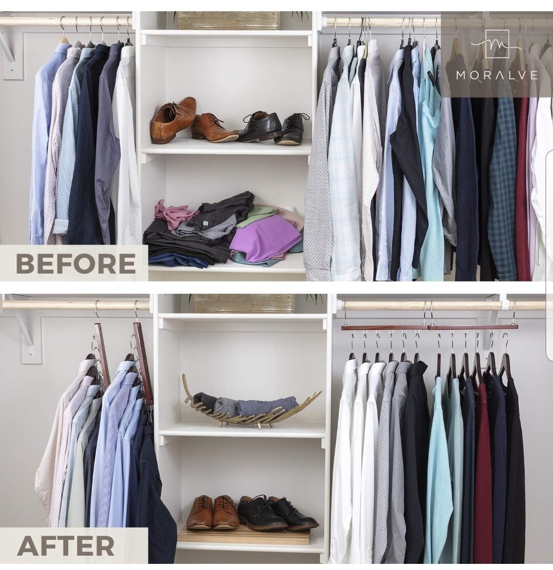 2X Space Saving Hangers Natural For Closet Organizer 4 Pack Wood Shirt Moralve