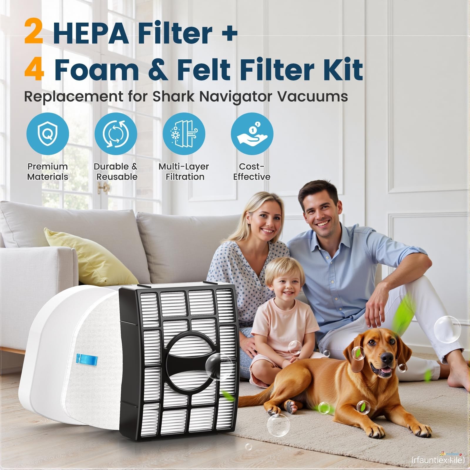 Replacement Vacuum Filter for Shark CU530 UV650 ZU560 ZU572 ZD400, HEPA & Foam