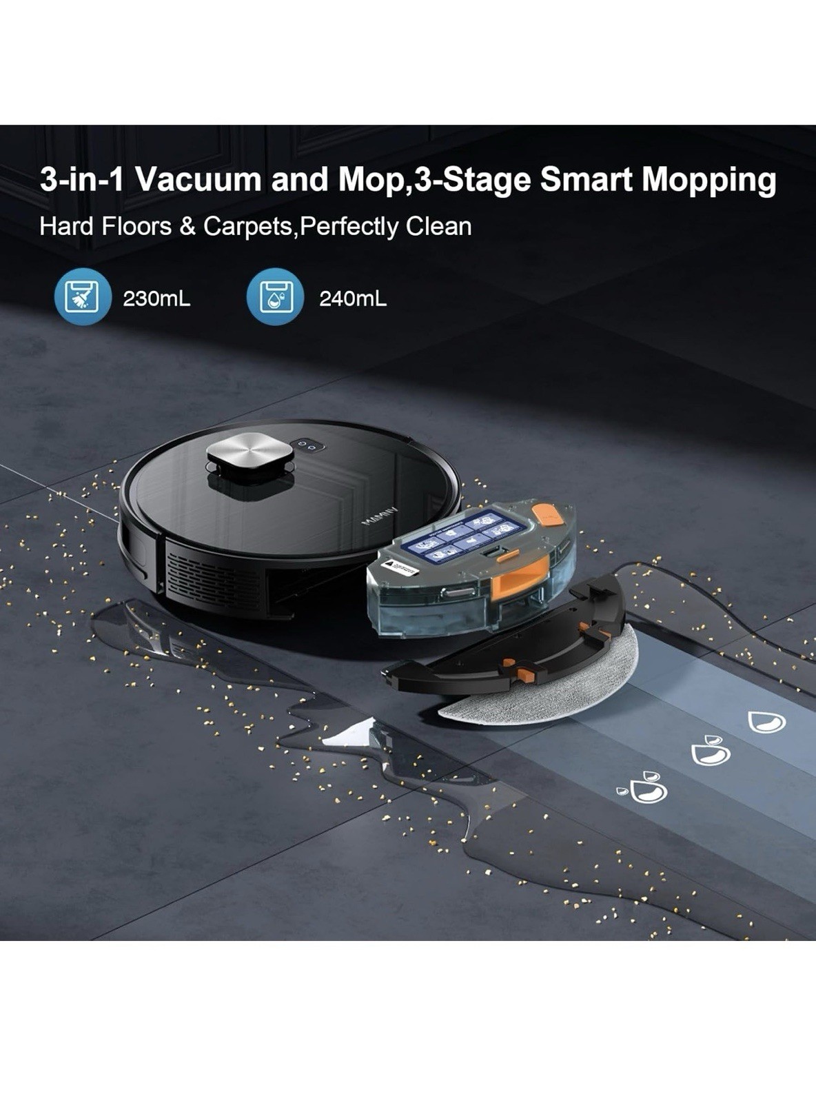 MAMNV Robot Vacuum And Mop, 11500 Pa Suction, 2 In 1 Robotic Vacuum With Smart