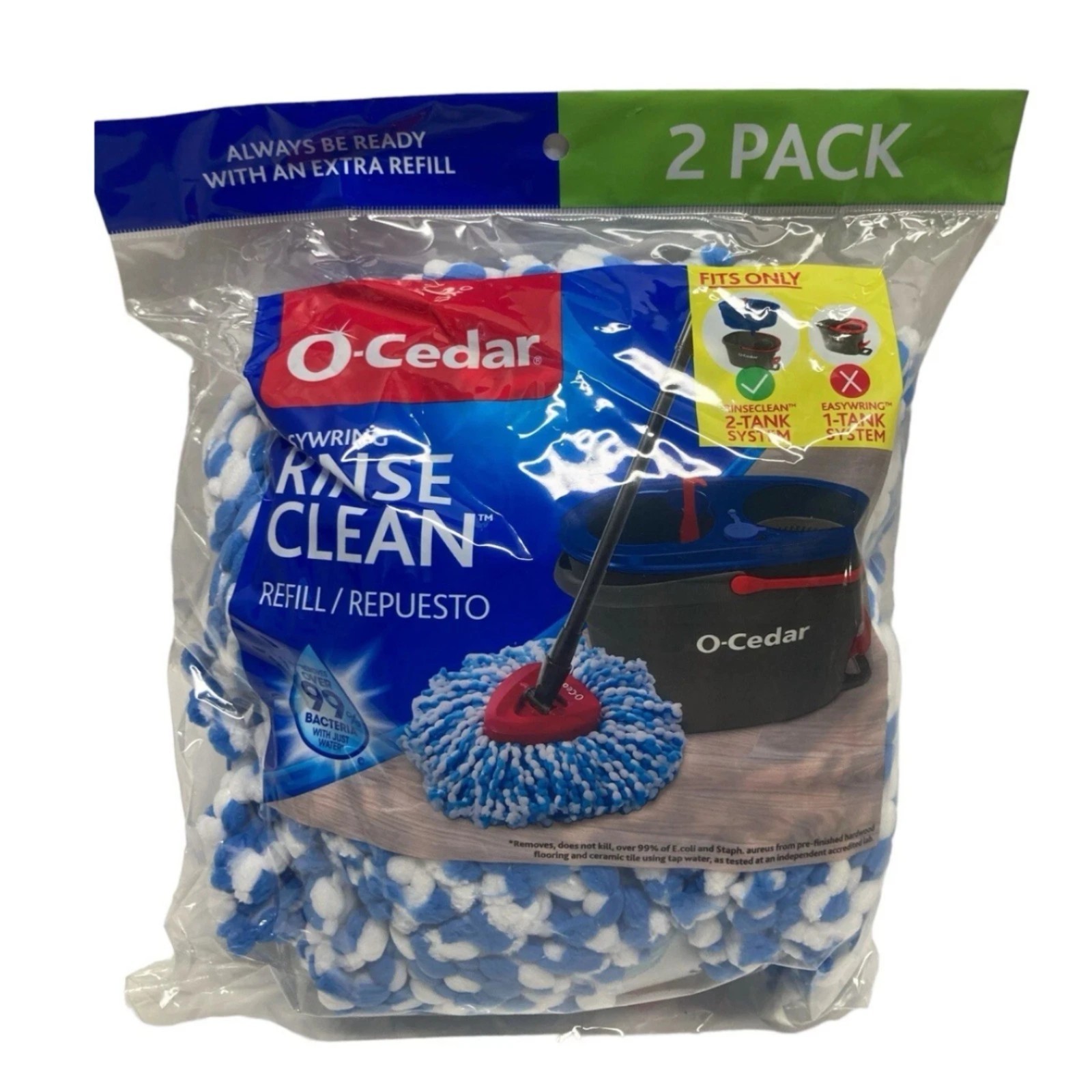 O-Cedar RinseClean Spin Mop Refill Heads 2 Pack EasyWring Replacement Microfiber