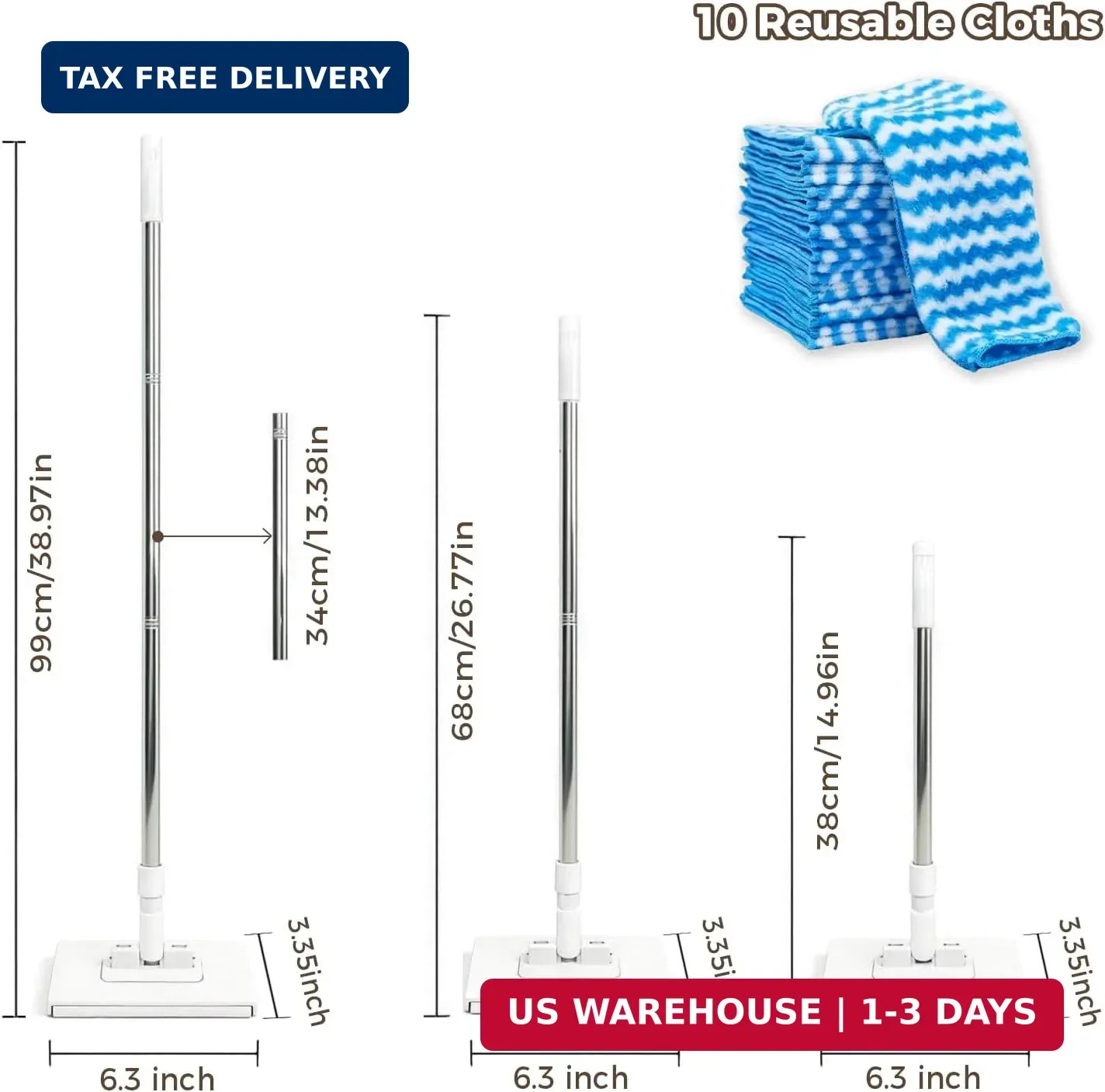 Hands Free Flat Mop, Snap Grip Mini Mop, Cloth Changing Mini Mop | Zero Touch Ga
