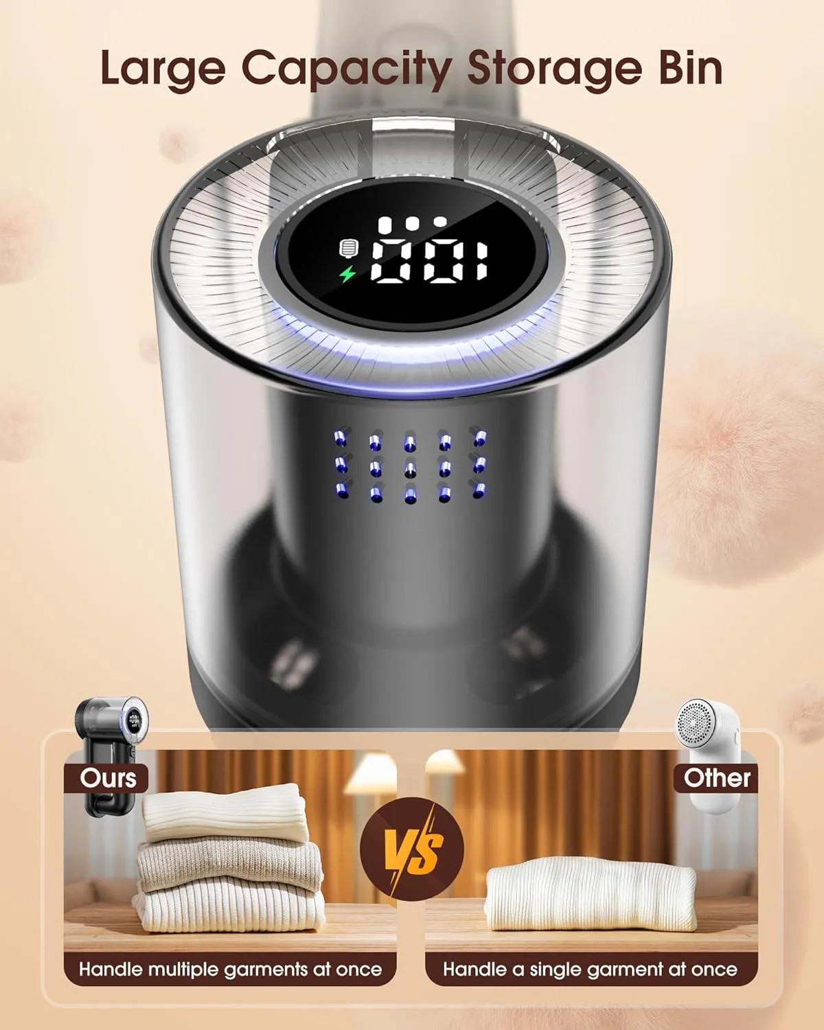 Electric Fabric Shaver Rechargeable Lint Remover 3 Speeds 6 Leaf Blades Digital