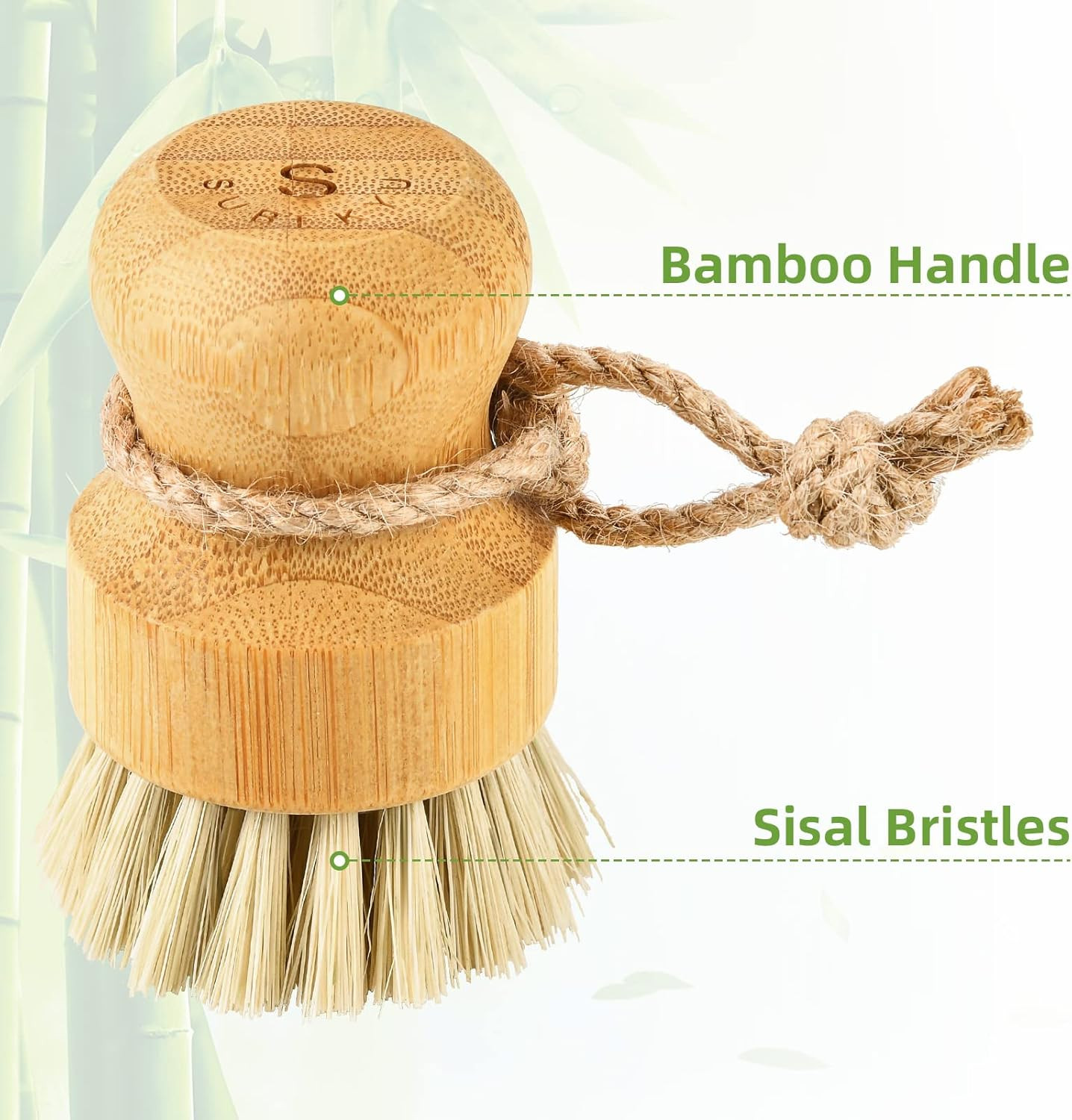 Bamboo Sisal Bristle Dish Scrub Brush Kitchen Cast Iron Pan Cleaner 1 Pack