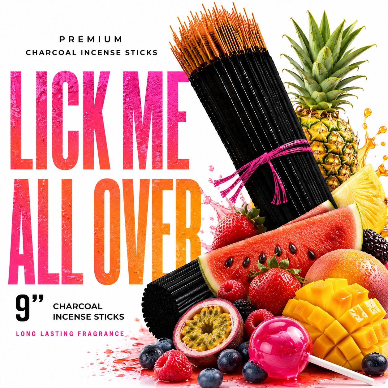 Incense Sticks 9″ Bulk Lick Me All Over Charcoal Hand Dipped Long Lasting Made
